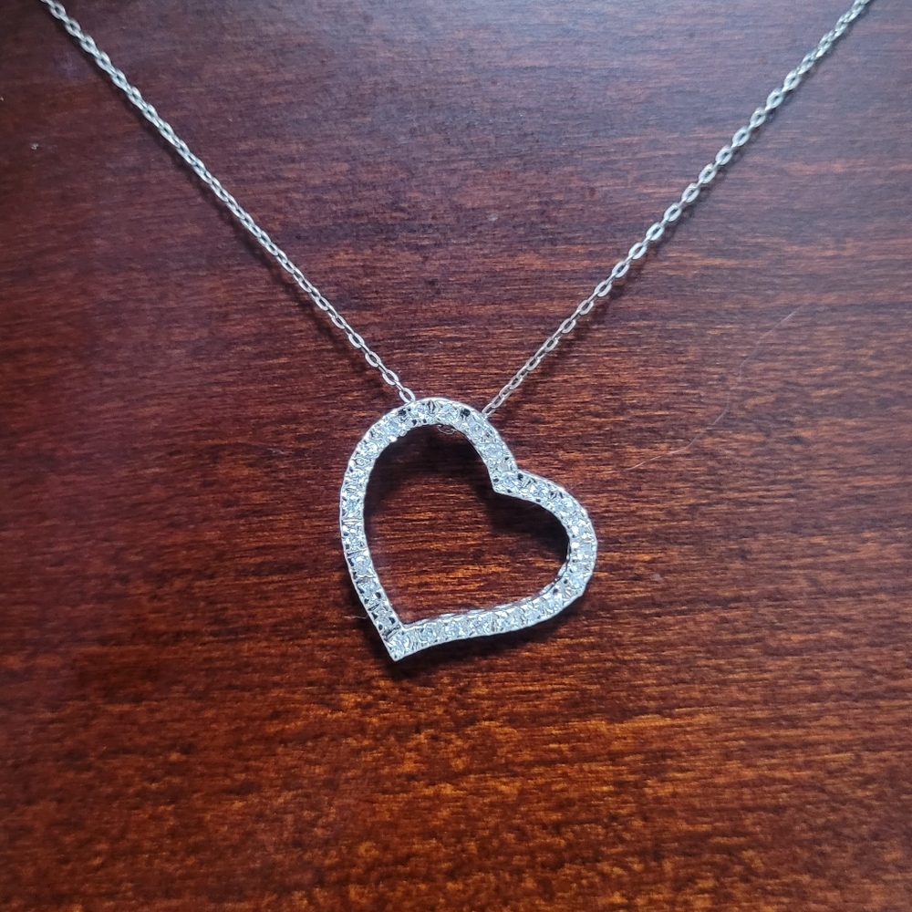 Diamond 925 Sterling Silver Heart Necklace Pendant Valentine's Day Love